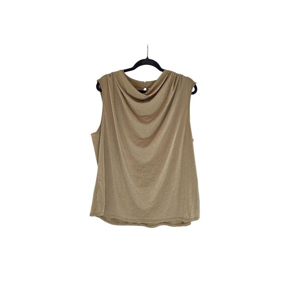 Worthington Womens Cowl Neck Sleeveless Blouse 1X Tan Polyester Blend - Picture 1 of 7